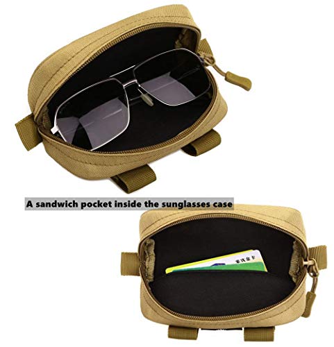 JADEDRAGON Eyeglasses Hard Case Anti-Shock Molle System Zipper Sunglasses Pouch Sunglasses Bag Cases Eye Glasses Box Holder with Clip (Black), Large