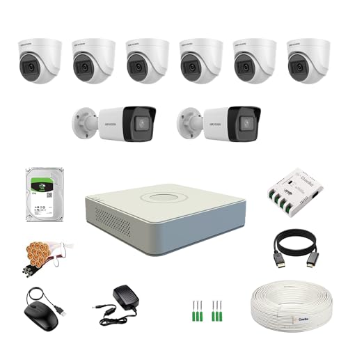Image of HIKVISION 2MP 1080P 8 Channel DVR, 2MP 6 Dome & 2 Bullet Cameras [Night Vision + EXIR Technology + Motion Detection + HDTVI] + 1 TB HDD + 8 CH SMPS + CCTV Cable + BNC /DC