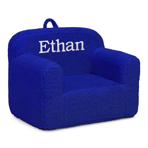 Image of Delta Children Personalized Sherpa Cozee Chair - Customize with Name - Foam Kids Chair for Ages 18 Months and Up, Royal Blue