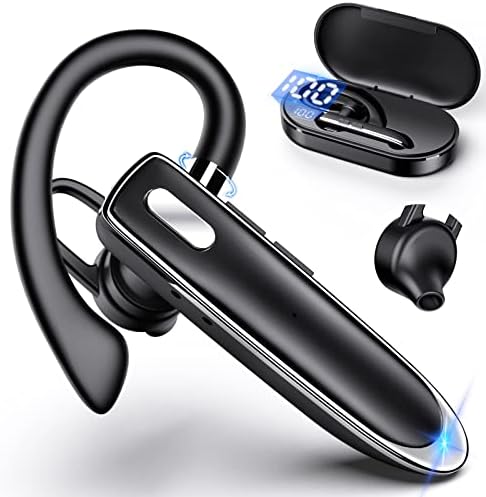 Bluetooth Headset for Cell Phones Bluetooth V5.2 Earpiece with Charging Case Hands-Free Single Ear Headset with CVC8.0 Noise Canceling Mic for Office/Driving Compatible with iPhone/Android/Laptop