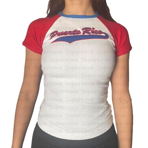 Puerto Rico Shirt Women Puerto Rican Jersey Y2k Crop Tops Boricua Vintage Graphic Baby Tee 90s 2000s Streetwear
