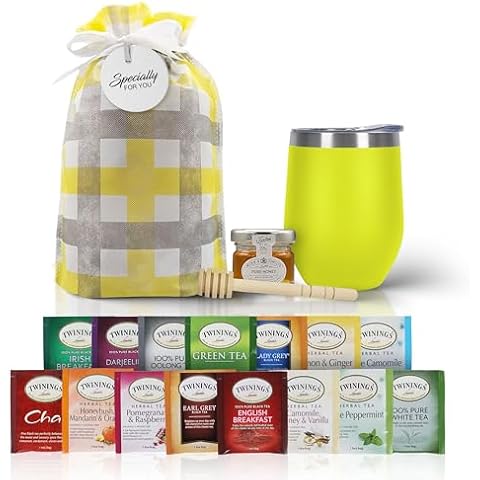 Tea Gift Set - Perfect Tea Gift for Women & Men, Tea Lovers Gift Basket with Assorted Teas, Elegant Mug, and Pure Honey (Yellow) Cover