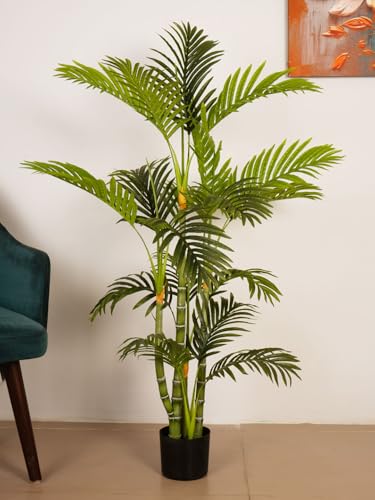 Image of ARICK DECOR 4.3Ft Artificial Golden Areca Palm Plant in Black Pot, 4.3ft Large Faux Tropical Palm Tree for Home Decor, Office, Living Room & Corner Accent