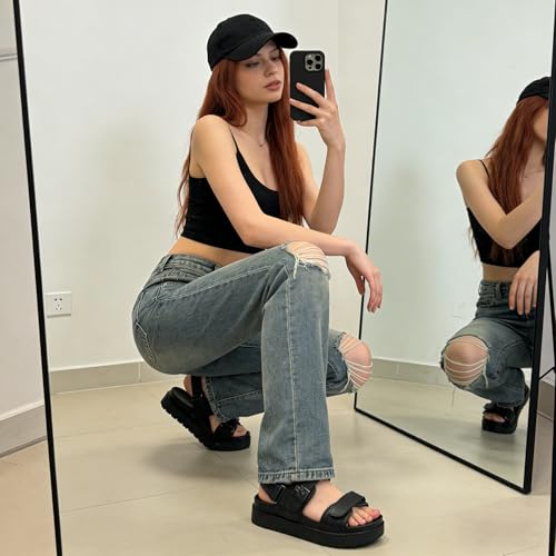 Image of ZEENXIUYA Women's Thick Platform Sandals Comfort Adjustable Double Strap, Soft Footbed Sandals with Back Strap, Arch Support Summer Beach Slip On Leather Flat Sandal