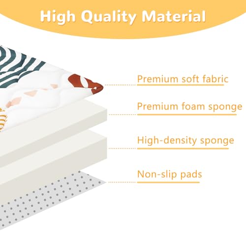 decalsweet Spielmatte Baby 127×127cm mit Rutschfest, Extra Dicke 2cm Weiche Krabbelmatte Baby, Faltbar Krabbeldecke für Baby Krabbelteppich für Kinderzimmer Indoor Outoor Zaun (Boho-Blatt)