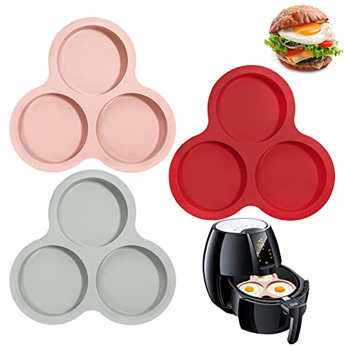 3 Pcs Silicone Air Fryer Egg Mold, AIFUDA Nonstick Air Fryer Baking Pan Air Fryer Accessories with 3 Cavity for Air Fryers Above 6QT(Three colors)