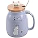 Tiamu Taza de café de cerámica de porcelana, Taza Gato Con Cuchara Y Tapa,Taza de leche taza de desayuno, regalo de cumpleaños(Púrpura)
