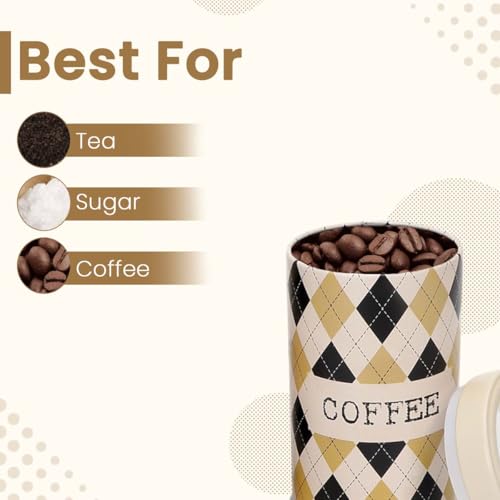 Image of Brit Collection Airtight Kitchen Container| Set of 3-850ML| Beige Black | Metal Storage Jars for Tea, Coffee & Sugar| Vacuum Sealed, Moisture Proof, Food Grade Canisters for Freshness