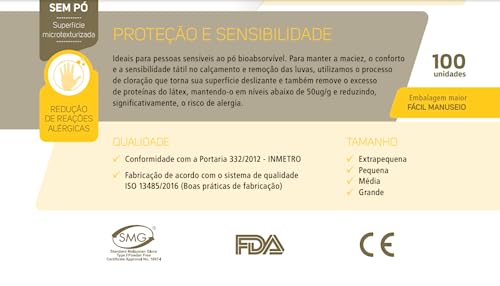 UNIGLOVES Luva De Látex Yellow Para Procedimento (Sem Pó) Unigloves® - Ep - 100 Unidades