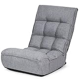 Giantex Folding Floor Gaming Chair Sleeper 4-Position Adjustable, Headrest 5-Angle Adjustable, Side Pocket, Folding Lazy Sofa Cushioned Couch Lounger, Easy for Storage (Gray)