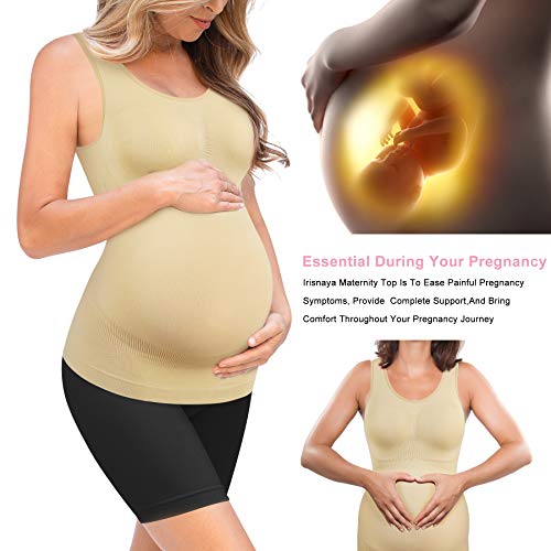 Irisnaya Women Maternity Tank Top Stretchy Cami Pregnancy Bra Basic Shirt Scoop Neck Sleeveless Comfort Vest Seamless Tunics (3X-Large/4X-Large, Beige) #TOP3