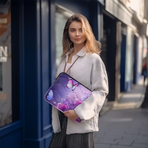 Funda para portátil con flores moradas y mariposas 13-14 pulgadas miniatura 7