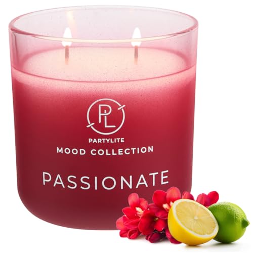 PartyLite Bougie parfumée en pot Passionate Ombre – Collection Mood à 2 mèches, parfum citron Meyer, freesia et bois de cèdre, 24 à 48 heures de combustion, atmosphère romantique et luxueuse