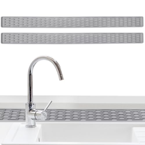 saerryor 2Pcs Silicone Sink Splash Guard Kitchen Faucet Mat Narrow Draining Mat Around Tap Extended Drainer Mats Sink Protector Mats for Kitchen Bathroom Living Room