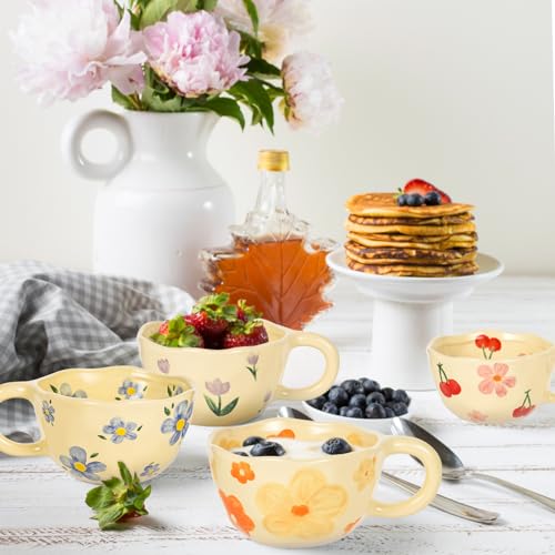 Makcnmym FLOWER MUGS 10 Oz Cute Floral Coffee Mug Irregular Latte Art Cup Lead-Free Porcelain Mug thumb #5