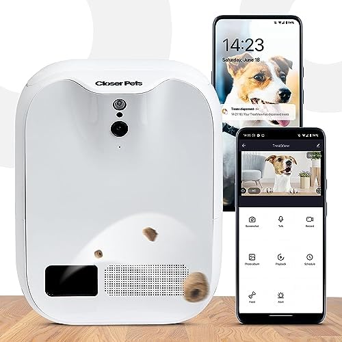 Closer Pets TreatView Pet Indoor Security Camera with — shown in a real home setting for scale