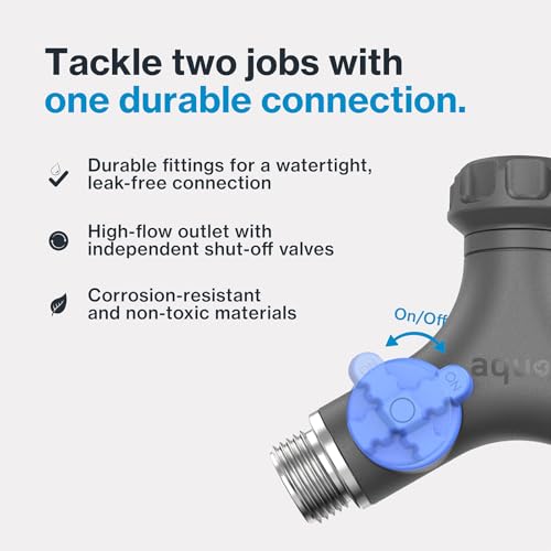Image of Aquor Garden Hose Y-Splitter - 2 Way Garden Hose Y Connector with Shut-Off Valves - Heavy-Duty, High-Flow, Leak-Free, UV & Corrosion Resistant, Fits Standard Outdoor Faucets 3 /4 inch GHT