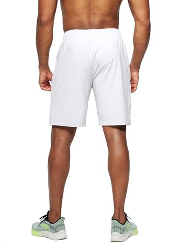 Pudolla Men's Workout Running Shorts Lightweight Gym Athletic Shorts For Men With Zipper Pockets(White Medium) #TOP2