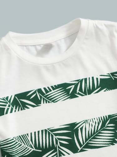 Image of Floerns Boy's 2 Piece Outfit Tropical Print Short Sleeve Tee with Shorts Set Green 6Y