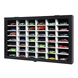 PKHROR Diecast Model Car Display Case 1/64 Scale Toy Cars Organizer Storage Cabinet Wall Mount With Acrylic Glass Door & Removable Shelf - Holds Up To 42 Cars, Large-Black