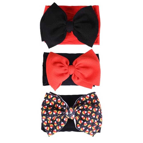 Halloween Baby Girls Wide Headbands with Big Bows Handmade Soft Hair Accessories Stretchy Nylon Hairbands for Newborn Toddler Kids (Black, normal)