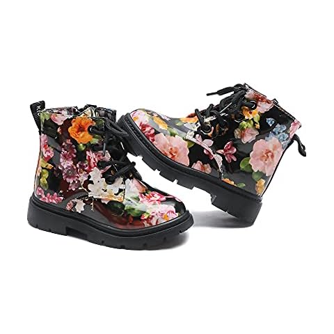 Komfyea Cute Girls Boots Print Lace Up Boot 666 (23, Black) Cover