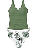 Doumlop Girls Tankini Swimsuits Size 14-16 Swimsuit for Teen Girl Size 16 Swimsuit V-Wire Girls Bathing Suit Two Piece Tropical Print Swimwear Green