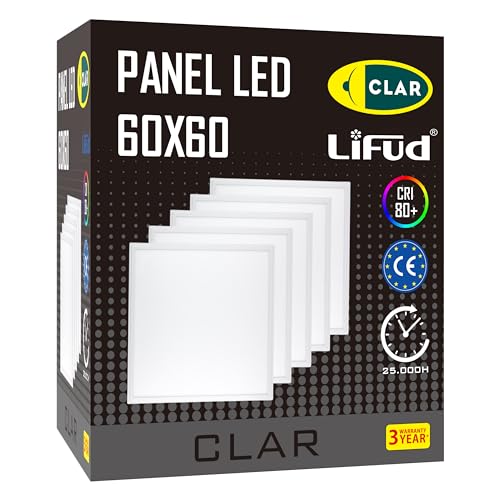 CLAR - Panel LED 60x60 Empotrable 40W, Incluye Driver Lifud 3 Años de Garantía, Focos LED Interior, Placas Techo Desmontable, Placa LED 60x60 Empotrable, Luz Neutra 4000ºK (Pack 5)