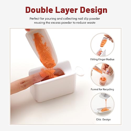 Dip Powder Recycling Tray System with Scoop - Aokitec Dip Powder Nail Kit Starter Set, Nail Dust Remover Brush, Nail File, Wooden Stick Must-have Nail Tools for Professional Home Salon Mani