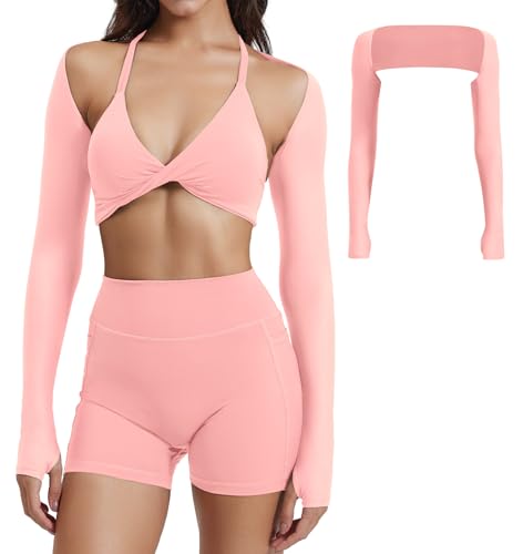 Image of YEOREO Women Crop Top Long Sleeve Bolero Open Front Workout Cropped Shirts Sports Shrug