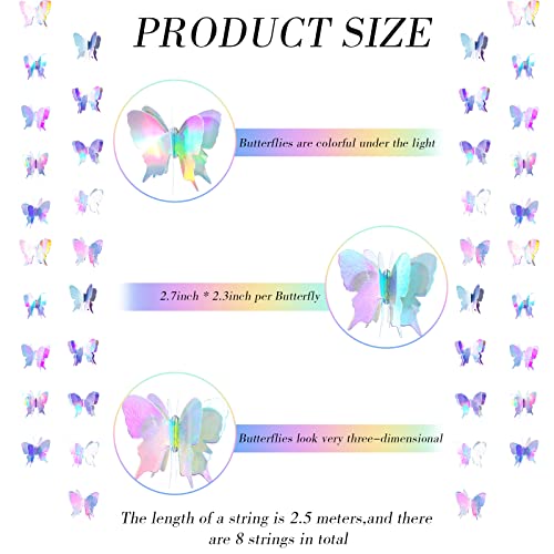 Image of Zonon 20 Pcs 3D Butterfly Garland Party Decoration, 8.2 Ft, 2.8 x 2.4 Inch
