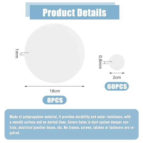 SUPERFINDINGS 8 Stück Flache Leere Kunststoffplatte 18cm Runde Wandlochabdeckung Mit 60 Stück Doppelseitigem Klebeband Staubdichte Flache Runde Mattierte Blindplatte