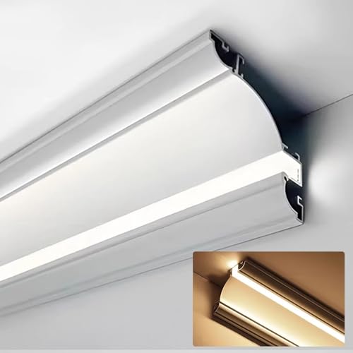 Moldura Iluminacion Moldura de Techo con Iluminación Indirecta, Perfil de Aluminio Decorativo, Tira de Luz LED, Difusor, Moldura de Iluminación de Esquina de Pared, Marcos de Velo LED, Canal de Rodapi