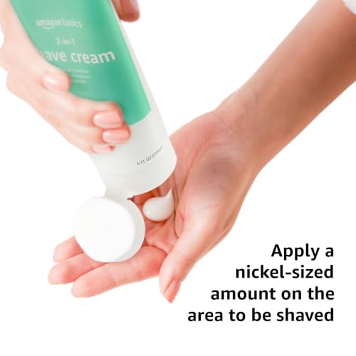 Image of Amazon Basics 2-In-1 Moisturizing Shave Cream, Non-Foaming, Fragrance Free, for Sensitive Skin, with Shea Butter and Aloe, 6 Fl. Oz., 2 Pack