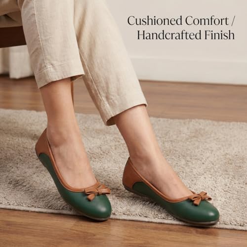 Image of Women's Bellies Bow Ballet Flats | Cushioned Ballerina Flats for Women | Belly Shoes in Pink, Beige & Green