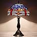 WERFACTORY Tiffany Lamp Blue Red Stained Glass Dragonfly Style Bedside Table Lamp Desk Reading Light 12X12X18 Inches Decor Nightstand Bedroom Living Room Home Office S688 Series