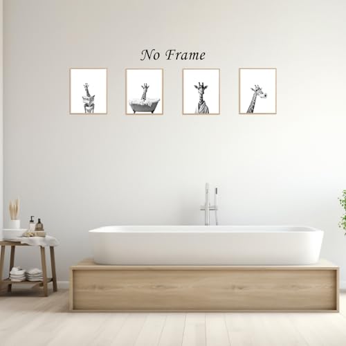 Image of Boat Wades Funny Bathroom Giraffe Wall Art Prints Set of 4, Giraffe Bathroom Decor, Humorous Animal Posters Pictures Wall Decor for Bath Room Washroom Restroom Toilet, 8x10 Unframed