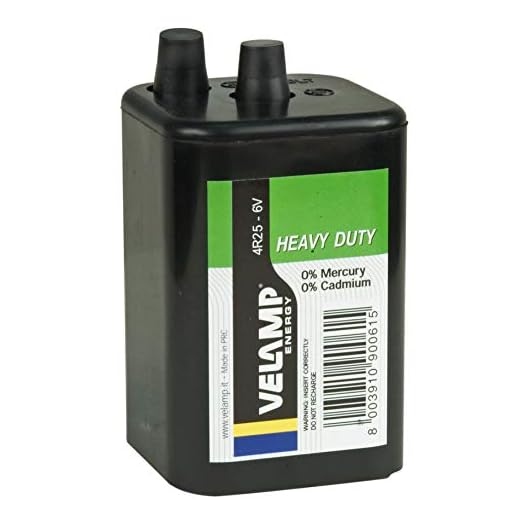 Velamp Fyrkantigt batteri 4R25 zinkkol, 6 V. för ficklampor, gatublinkers, gör-det-själv hyperresistent ABS-kropp, 6 V