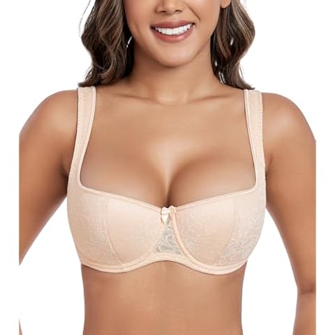 DotVol Women's Lightly Padded Balconette Bra Lace Demi Balcony Push Up Underwired Bralette Cover