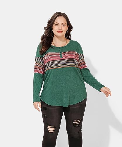 Image of CARCOS Plus Size Tops for Women Long Sleeve Fall Tunic Color Block Camo /Plaid /Leopard /Fall Blouse Crewneck Tshirt XL-5XL
