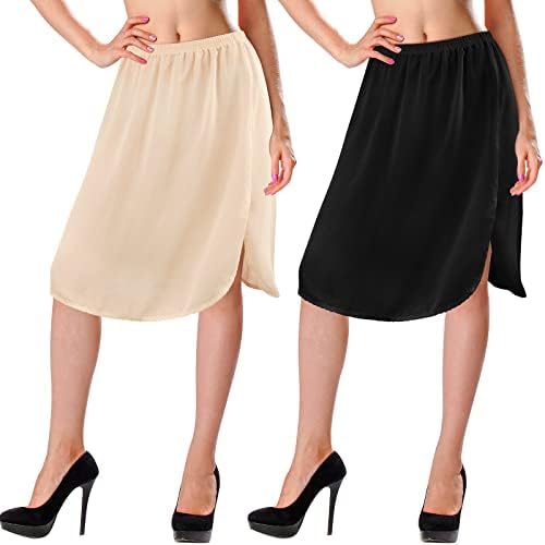 2 Pieces Women’s Half Slip 23 Inches Double Slit Slip for Under Dress Knee Length Half Slip Skirt Extender For Women
