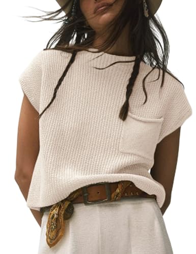 Himosyber Women's Solid Sleeveless Vest Mock Neck Cap Sleeve Knitwear Sweater Tops (Apricot-S)