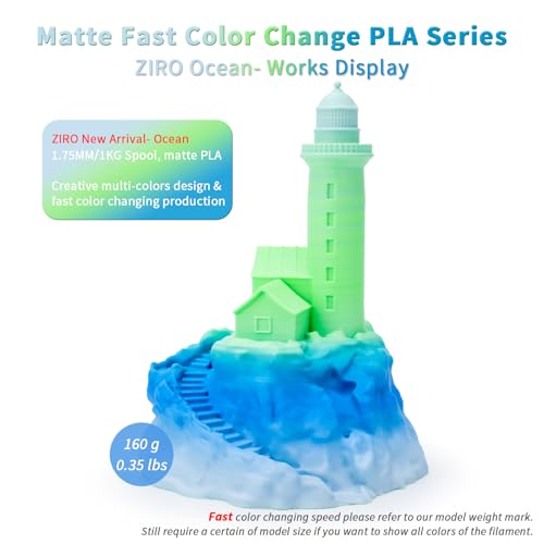 Image of ZIRO 3D Printer Filament, Fast Color Changing Filament 1.75mm, Color Gradient PLA Filaments, Matte Texture, Dimensional Accuracy + /- 0.03mm, Fit Most 3D Printer 2.2lbs Spool, Ocean(Matte)