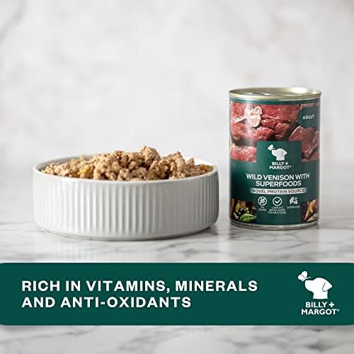 Billy + Margot Grain Free Wet Dog Food, Pack of 12 x 395g Cans, All Natural Venison Recipe with Superfoods for Adult Dogs - Total Satisfaction Promise, Green