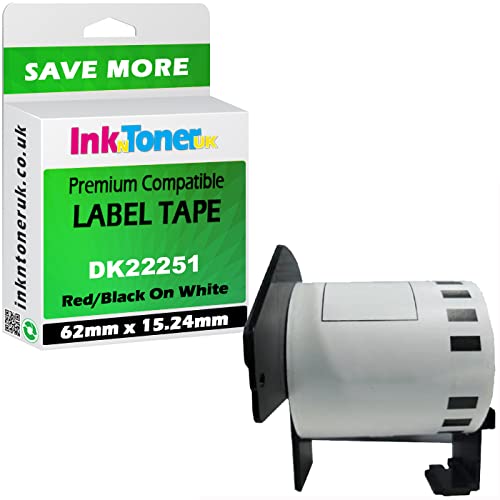 Inkntoner UK Compatible Dk-22251 Red/black On White 62mmX15.24m Continuous Paper Label Roll Tape
