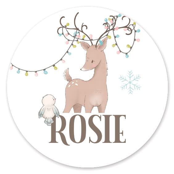 Personalised Christmas Name Stickers - Christmas Labels for Gift Wrapping Presents - Pretty Reindeer Design for Little Girl (Deer, 37mm (37 Per Sheet))