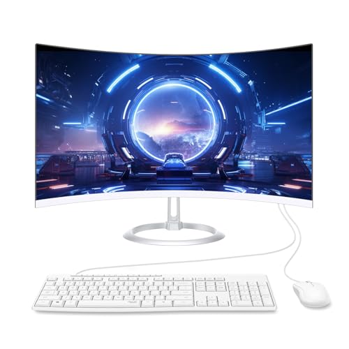 ALNERUZL All-in-One Desktop Computer PC, 24” FHD Curved Display Monitor I3-8100T Quad-Core Processor 16GB RAM 512GB SSD Desktop, WiFi Bluetooth Keyboard & Mouse for Home Business Office Gaming