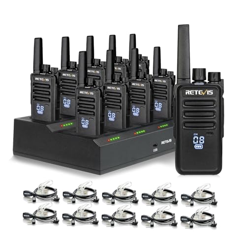 Retevis RT68H Walkie Talkies Long Range, Rugged 2 Way Radio with Earpiece, 1200mAh, Hidden Display, 9-Level Squelch, License-Free Two Way Radio(10 Pack with 10 Way Charger)