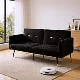 EGBHDSFT 2-in-1 Schlafsofa Klappsofa Schwarz Samt Gästebett Wohnzimmer Schlafzimmer