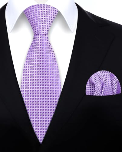 Image of HISDERN Ties for Men Formal Business Plaid Checked Mens Ties and Pocket Square Set Classic Wedding Necktie Handkerchief